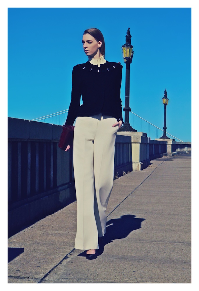 Studded Jacket, Chado by Ralph Rucci Trousers, Yves Saint Laurent Bag, Dooney and Burke Shoes, Diana Brussard