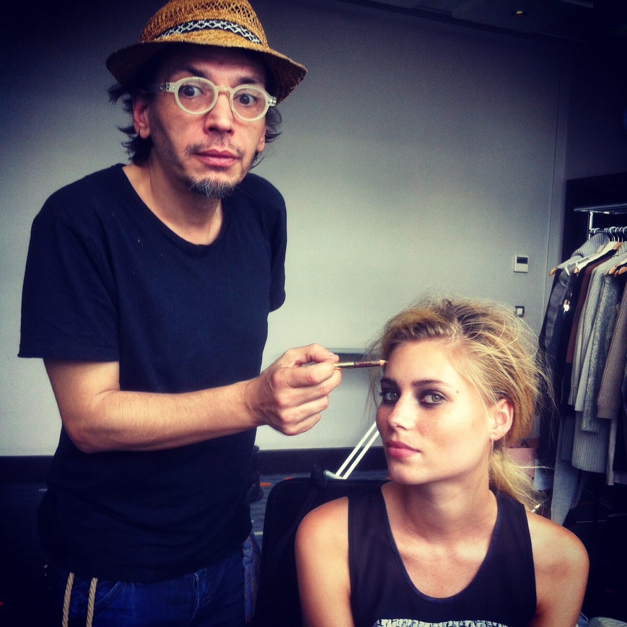 Makeup Artist Topolino and Vika Falileeva backstage @ Benjamin Kanarek's instagram